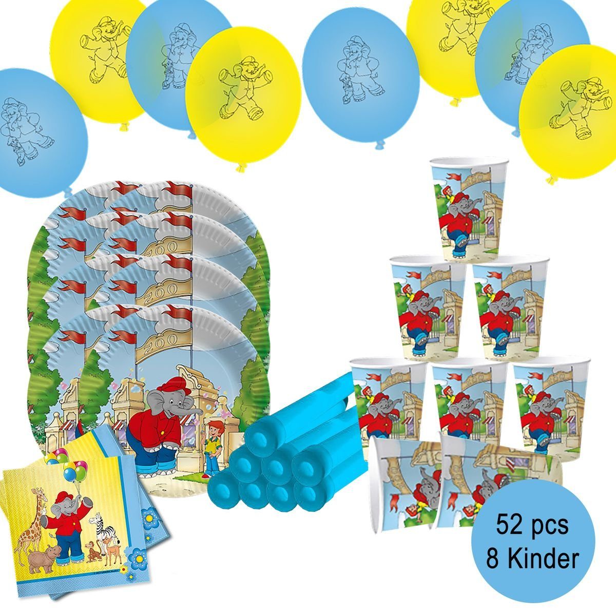 dh konzept Einweggeschirr-Set Benjamin Blümchen Deko für Kindergeburtstage Party Set