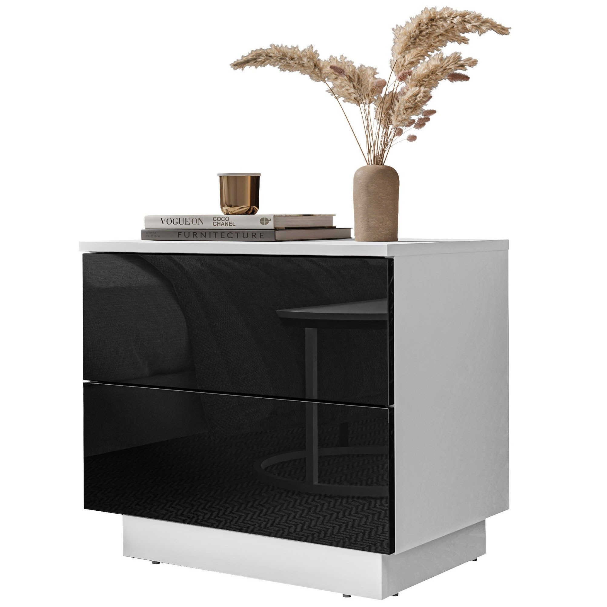 Lookway Nachttisch LINA mit Push-Open System Hochglanz LED, 55x50x37 cm