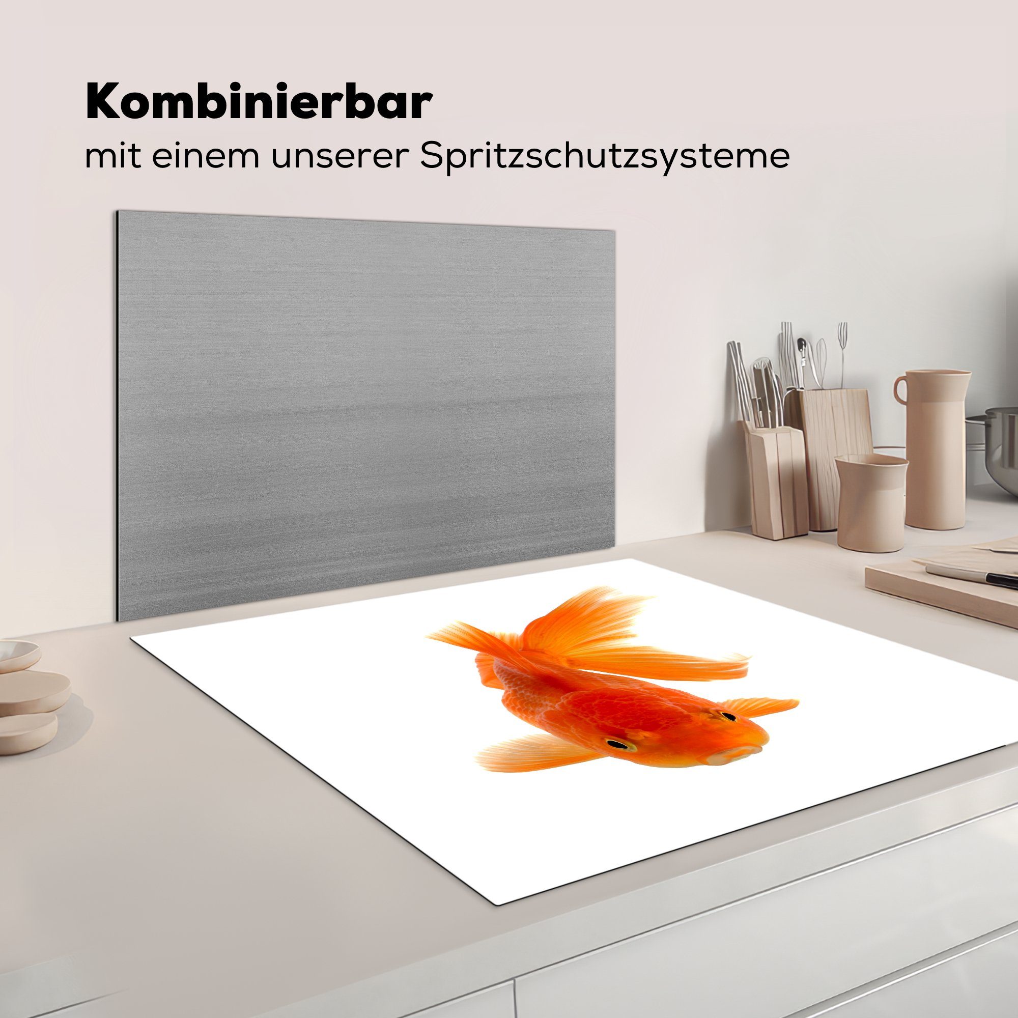 küche Herdblende-/Abdeckplatte Arbeitsplatte (1 für - tlg), Goldfisch MuchoWow Ceranfeldabdeckung, 78x78 - Orange, cm, Vinyl, Meerestiere