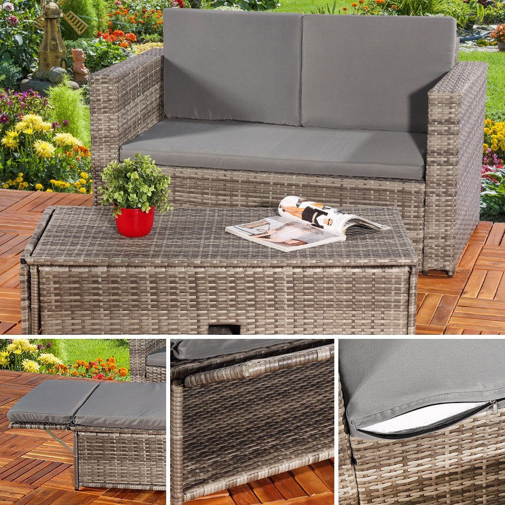 Feel2Home Garten-Essgruppe Gartensofa Fußbank Lounge Polyrattan Outdoor Gar günstig online kaufen