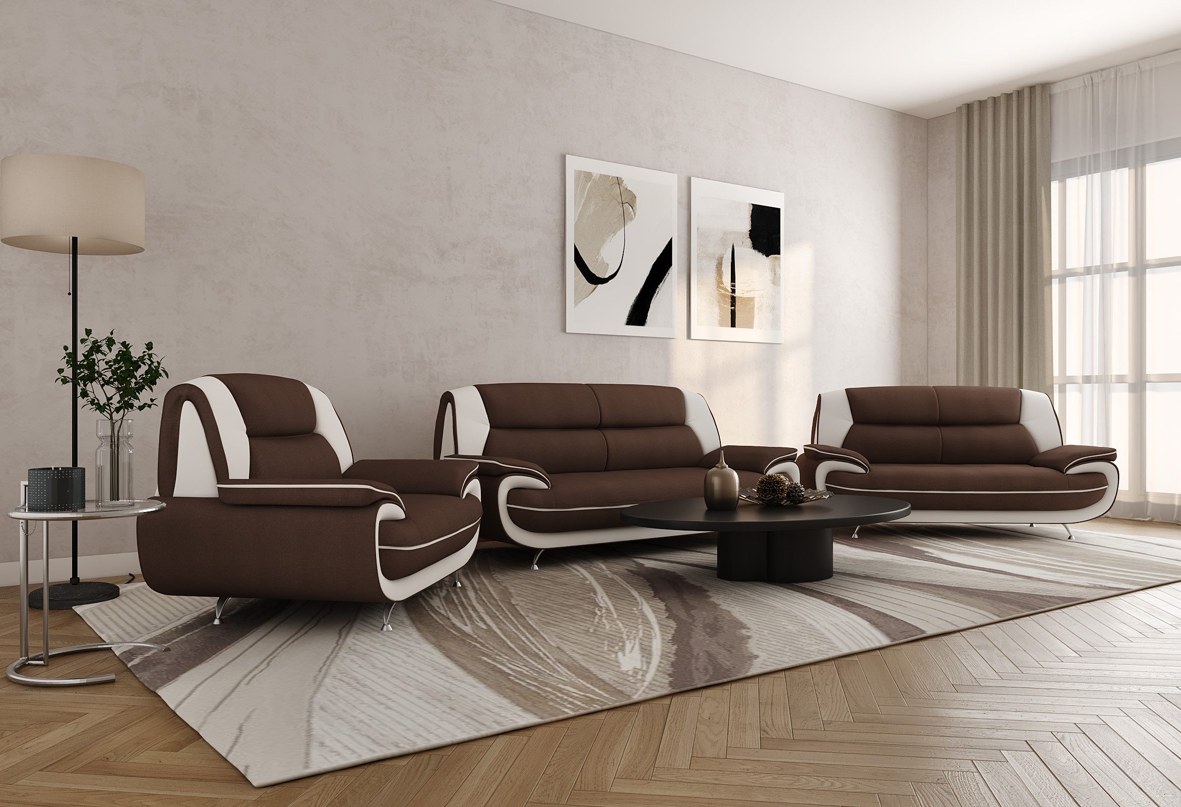 Kaiser Möbel Loungeset Wohnzimmer-Set 3-2-1 modern, Stoff Kronos, PALERMO, (3-2-1, Sitzgarnitur 3-2-1), breite Sitzflächen keine Schlaffunktion