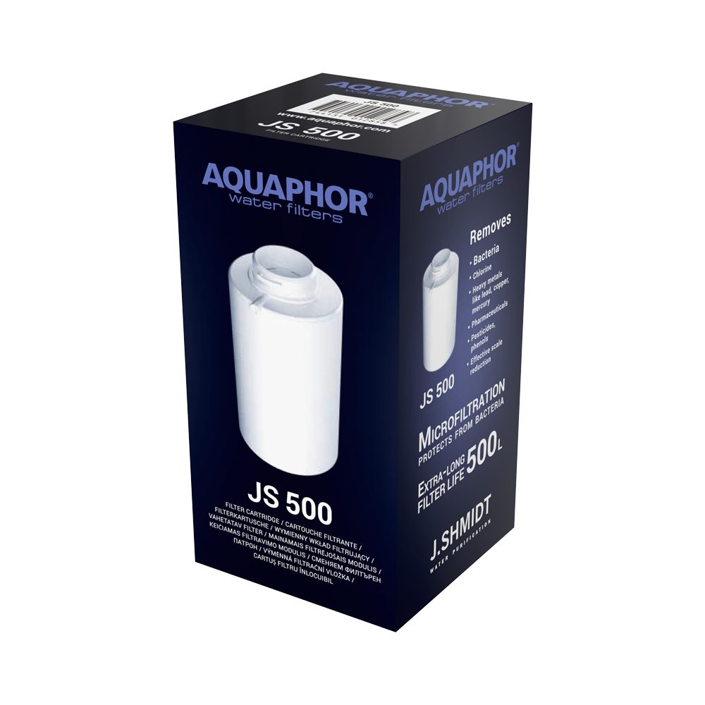 AQUAPHOR Kalk- und Wasserfilter JS 500, Zubehör für Smart-Wasserfilter Aquaphor JS500 /Mikrofiltration 0,1µ., Reduziert Kalk, Chlor, Schwermetalle, Medikamente. 500 L. Kap.