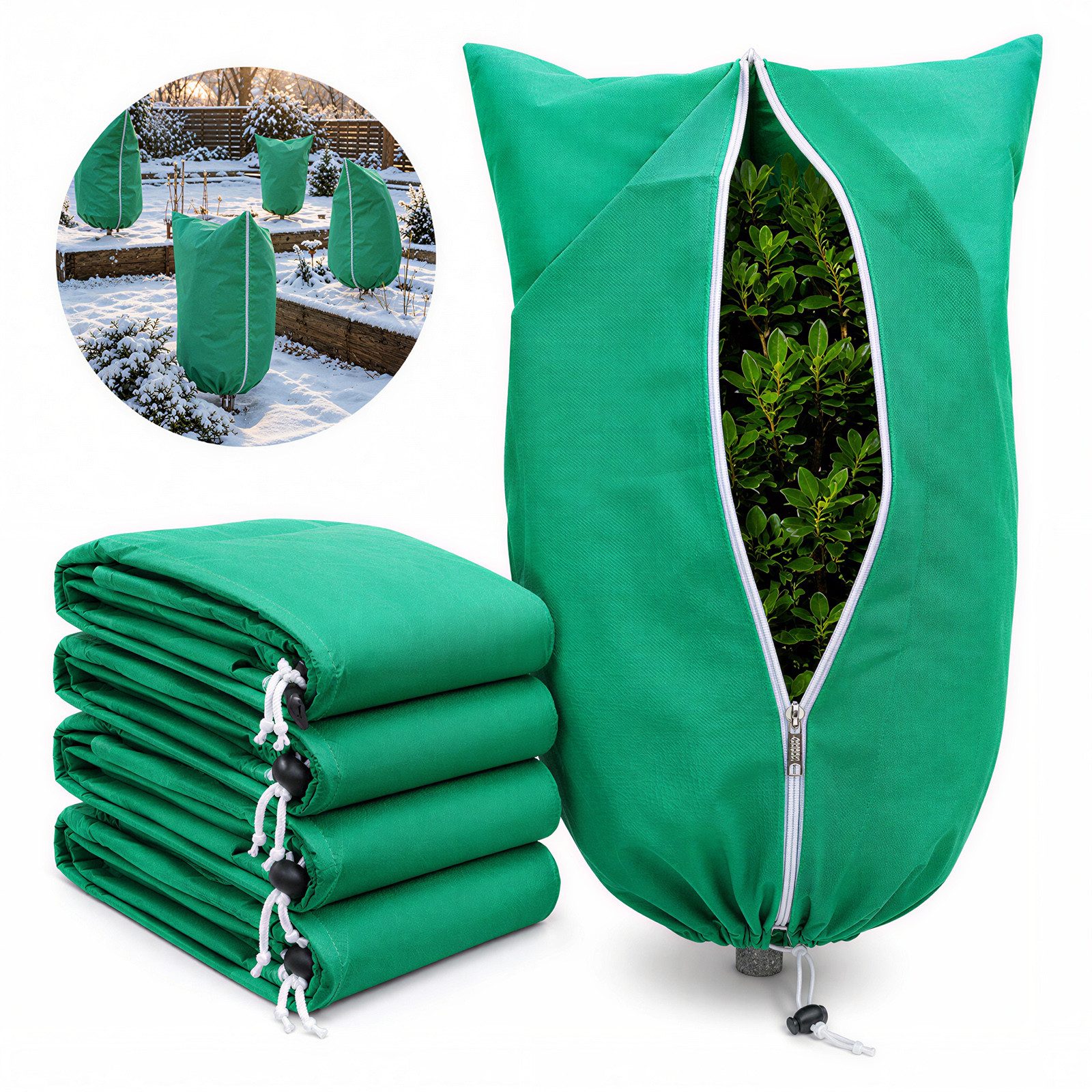 BlingBin Winterschutzhaube 5 Stück Pflanzenschutznetz mit Reißverschluss Zugband Vogelgartennetz (5er Set, 5-St., 80cm*100cm, Vlies 75 g/m², Atmungsaktiv), Winterschutz Kübelpflanzensack Schutzhülle