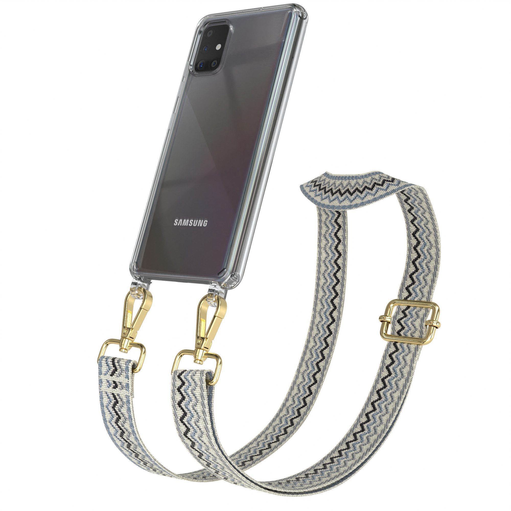 EAZY CASE Handykette Boho Umhängeband für Samsung Galaxy A51 6,5 Zoll, Backcover Handyhülle zum Umhängen Ersatzkordel Handy Tasche Hellblau