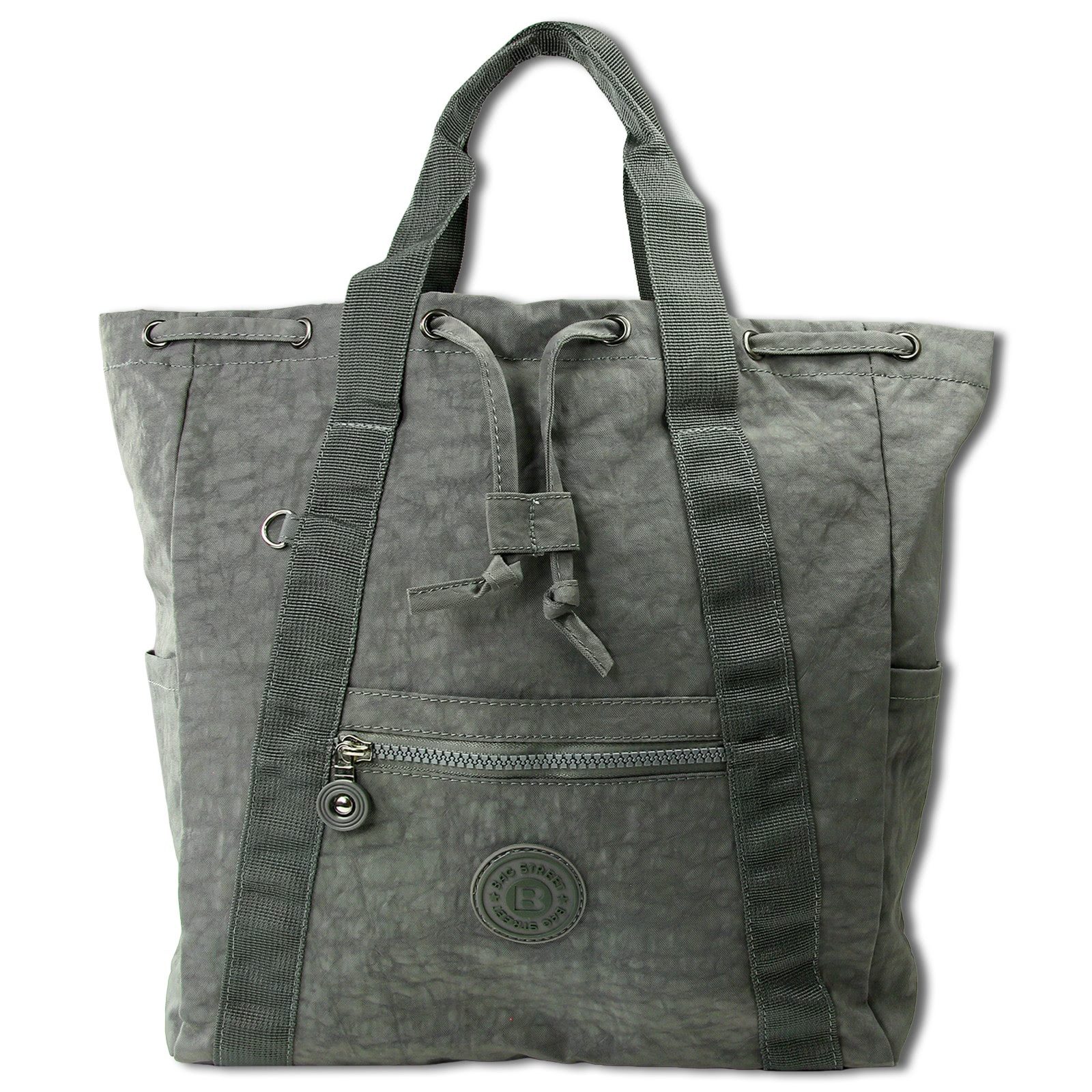 BAG STREET Cityrucksack Bag Street Rucksack Crinkle Nylon grau, Damen, Jugend Cityrucksack, Freizeithandtasche Nylon, grau 33cm hoch
