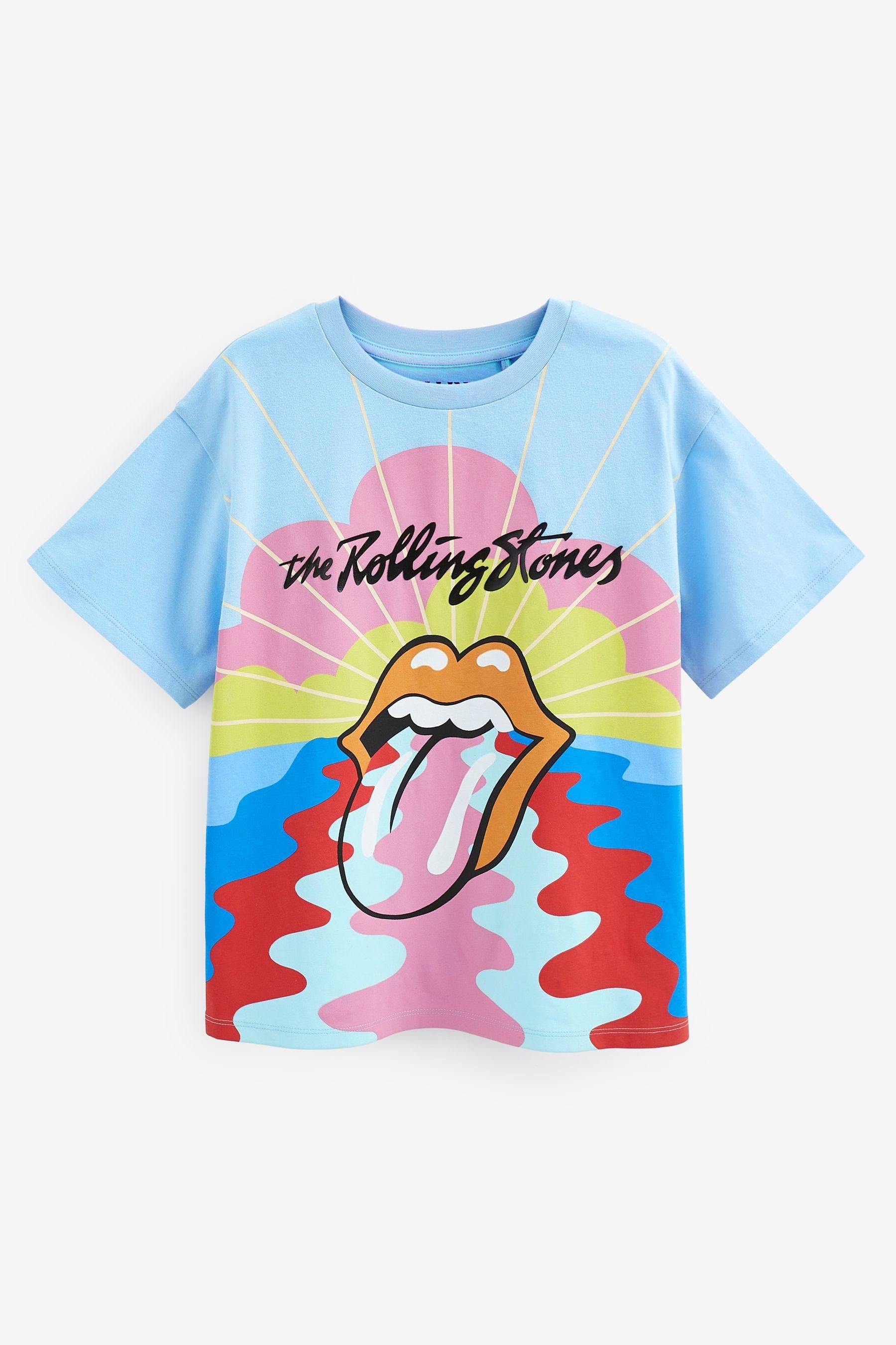 Next Langarmshirt Rolling Stones Oversize-T-Shirt (1-tlg) Blue Rainbow