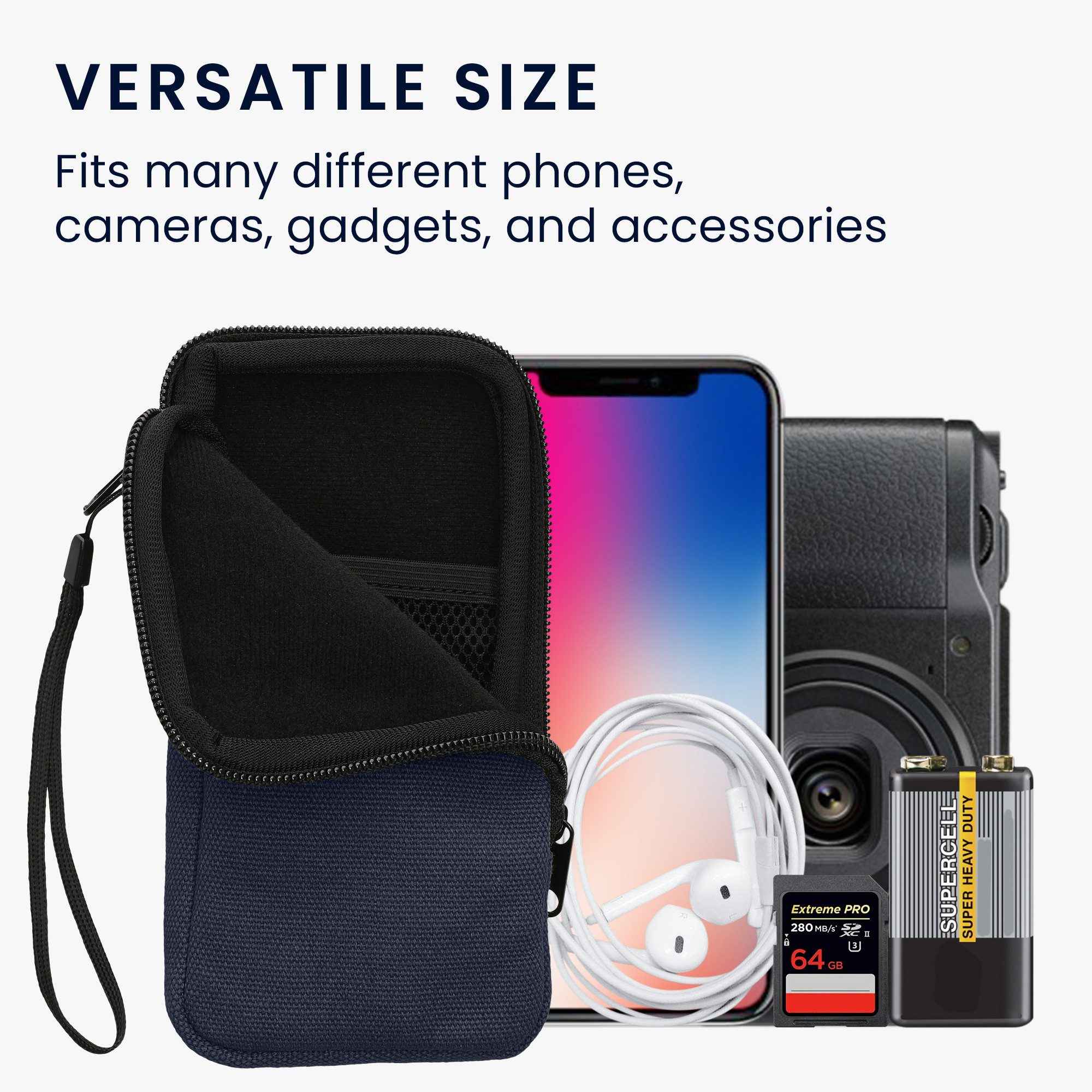 kwmobile Handytasche Handy Tasche für Smartphones XXL - 7" Hülle (1-tlg), Canvas Handyhülle mit Mikrofaser Inlay in Dunkelblau