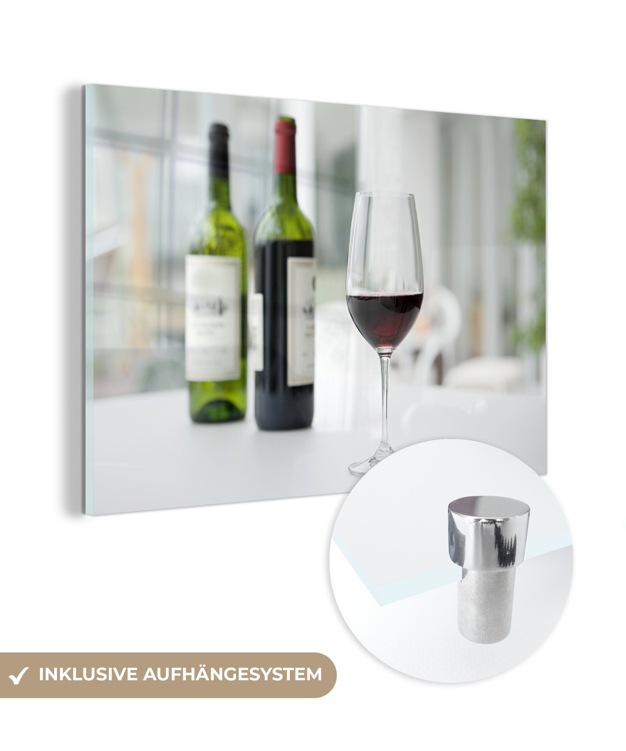 MuchoWow Acrylglasbild Zwei Flaschen Rotwein und ein Glas Rotwein, (1 St), Acrylglasbilder Wohnzimmer & Schlafzimmer