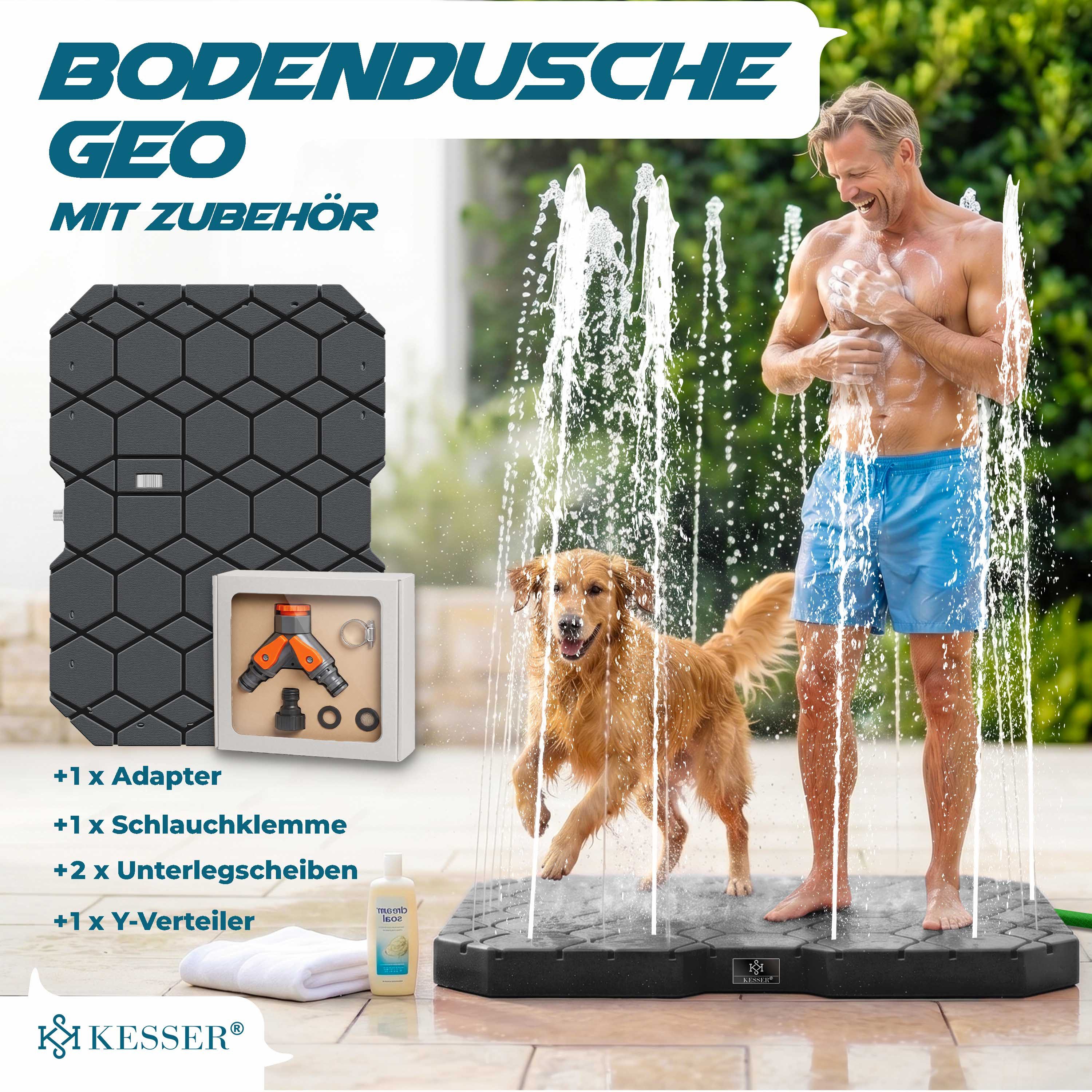 KESSER Gartendusche Bodendusche für alle, Groß, Klein & Vierbeiner, Inklusive Adapter & Montagezubehör