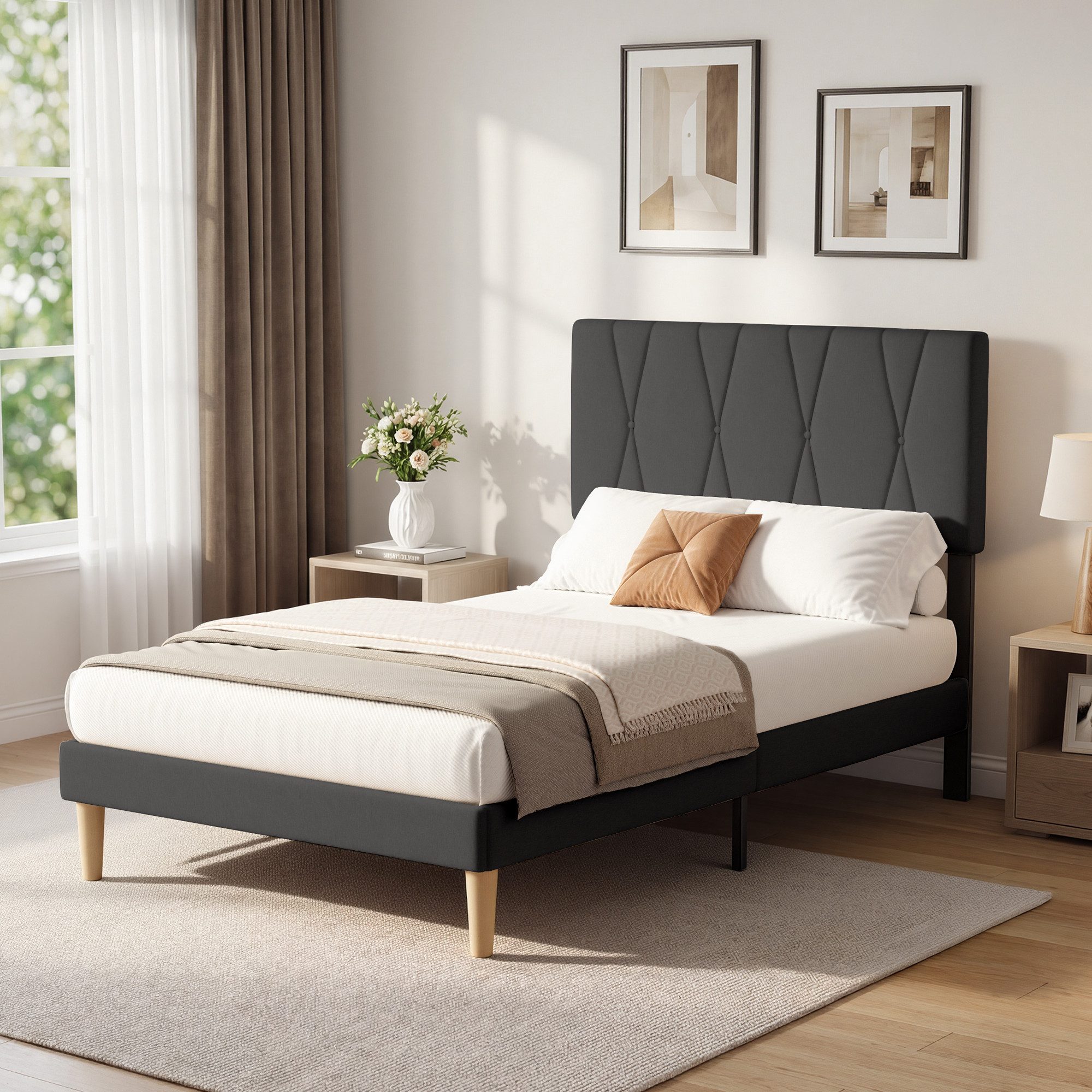 Bealife Bettgestell mit Kopfteil und Lattenrost (Doppelbett, Einzelbett,2 Modelle (120x200, 140x200cm)