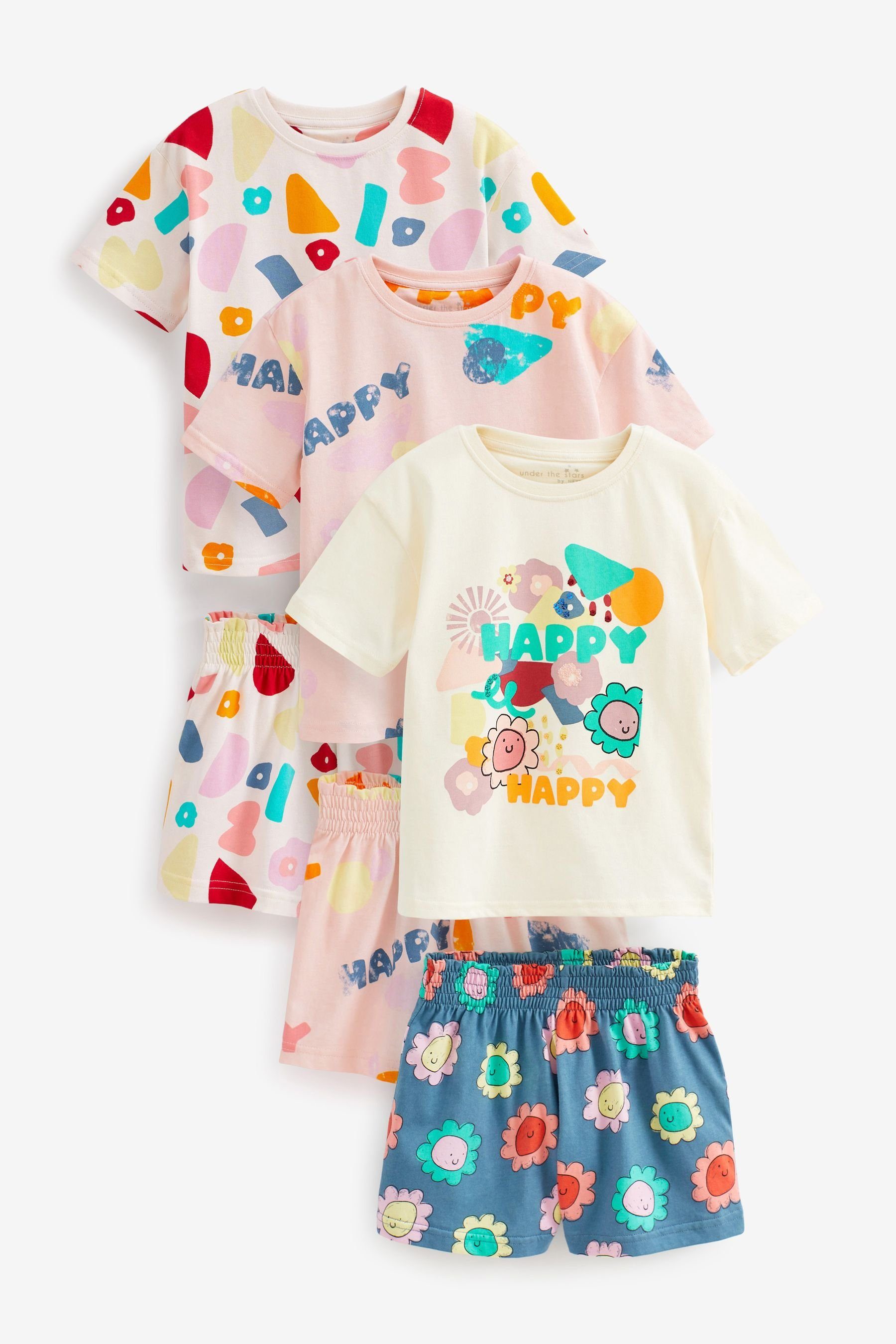 Pyjama Next 3er-Pack Schlafanzüge, Pink/Cream Kurze (6 Happy tlg)