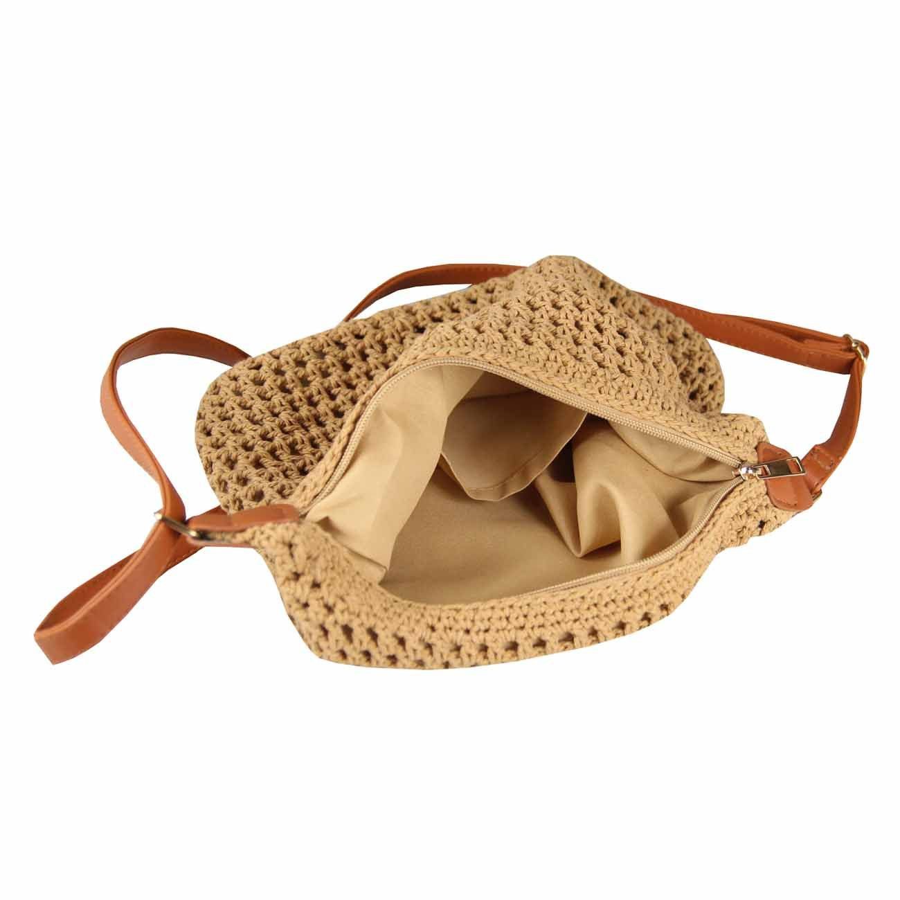 ITALYSHOP24 Schultertasche DAMEN TASCHE Häkeltasche Crossbody Shopper Boho Geflecht Freizeit, Umhängetasche Bodybag Sommer Basttasche Strand Reise Stroh Mini Bag