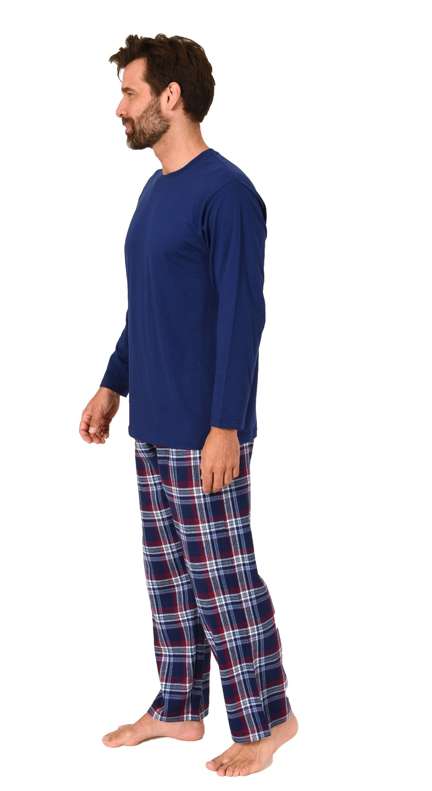 Normann Pyjama Herren Schlafanzug lang, Pyjama mit Flanell-Hose in Karo-Opt günstig online kaufen