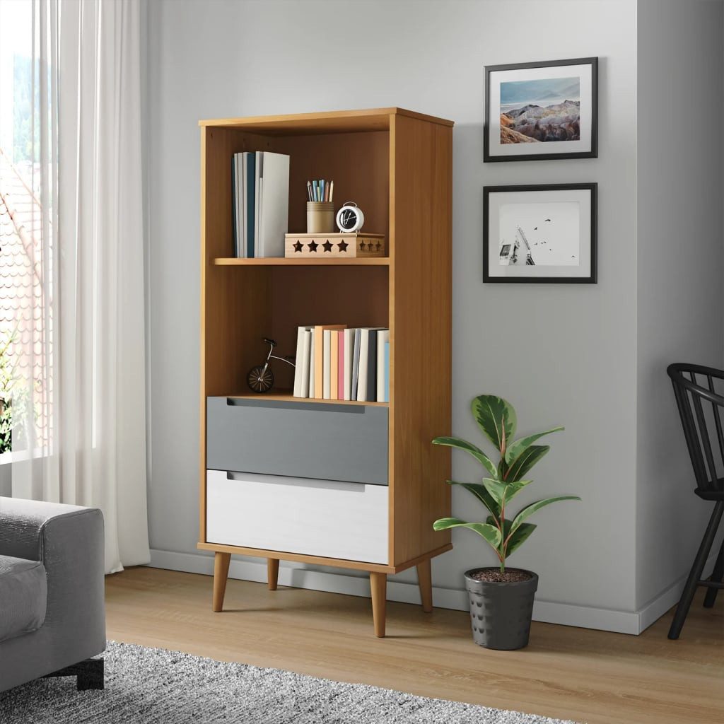 furnicato Bücherregal MOLDE 60x35x133,5 Braun cm Massivholz Kiefer