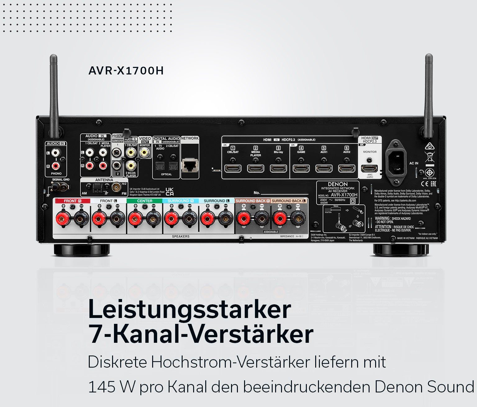 Denon AVR-X1700H 8K- 7.2 Heimkinosystem WLAN, (Bluetooth, Vision) Dolby