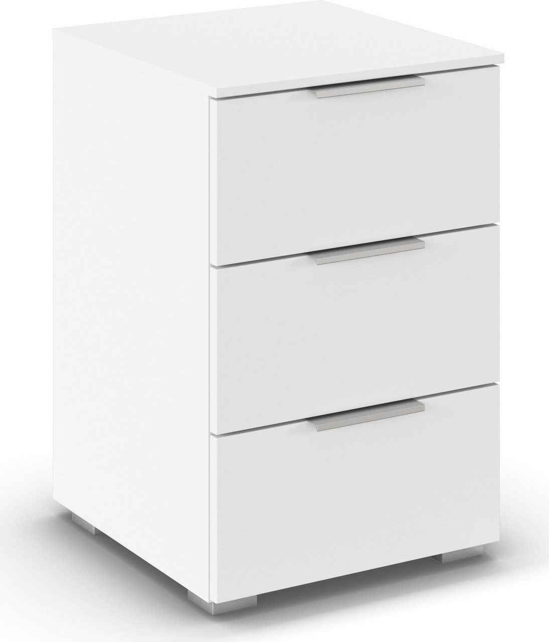 rauch Nachtkommode Nachttisch Nachtkonsole Nachtschrank ASTANA (Breite 40 cm / Höhe 61 cm), mit 3 geräumigen Schubladen, Kantengriff in Alufarben MADE IN GERMANY
