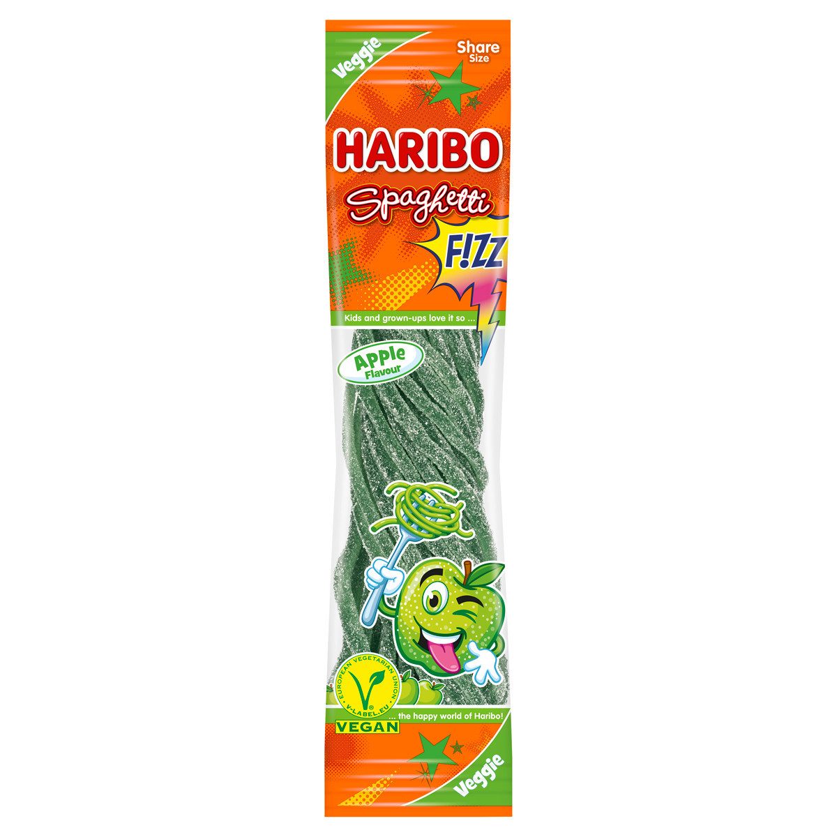 HARIBO Süßigkeit, Haribo Spaghetti Apple FIZZ Extrasaure Fruchtgummi Schnüre 200g
