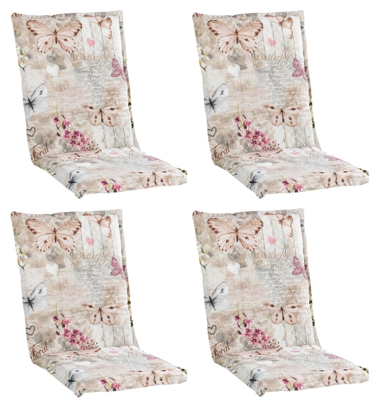 GO-DE Polsterauflage BUTTERFLY, 50 x 110 cm, Beige, für Mittellehner, (4 St), Gartenstuhlauflage für Mittellehner