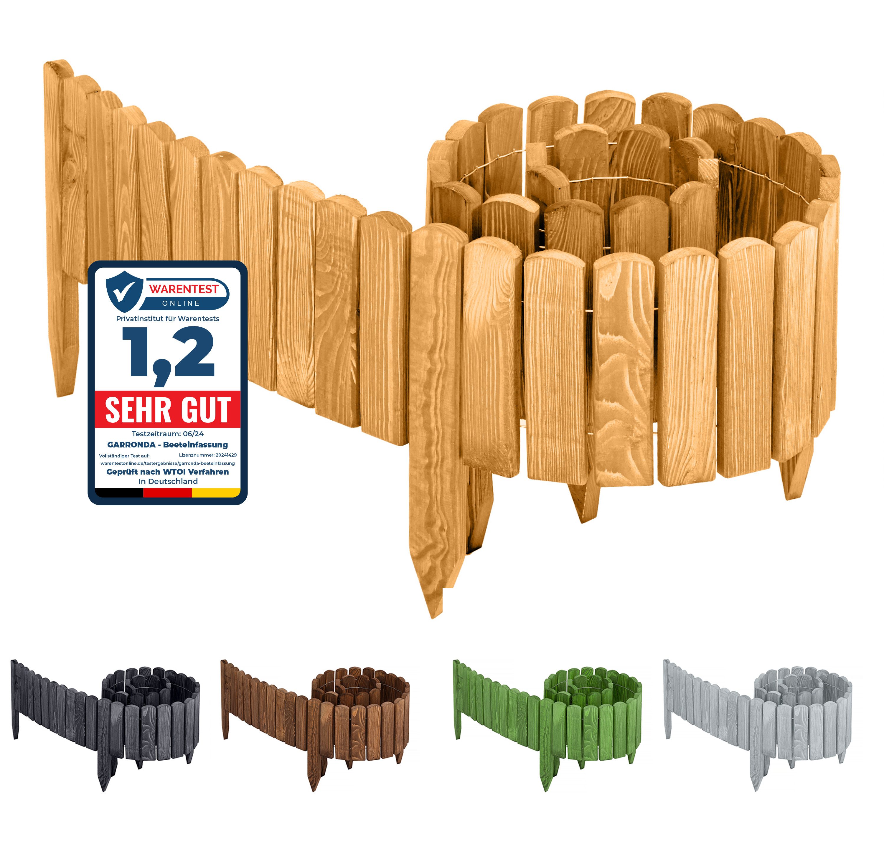 Garronda Rasenkante Beeteinfassung Holz Rollzaun Flexibler Rollborder Länge: 2m GD-0046, LxH: 2x8 cm