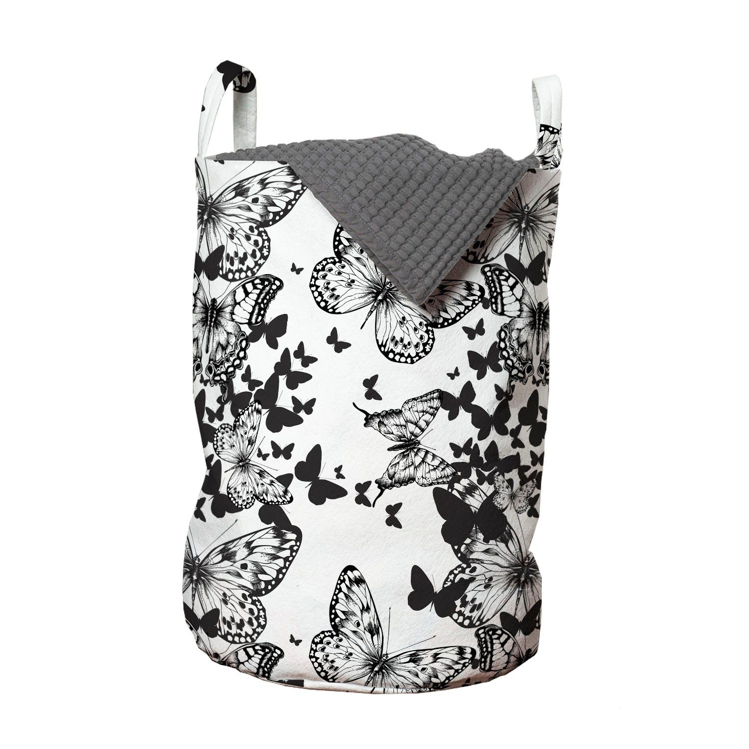 Abakuhaus Wäschesäckchen Wäschekorb mit Griffen Kordelzugverschluss für Waschsalons, Abstrakt Schmetterlings-Motiv