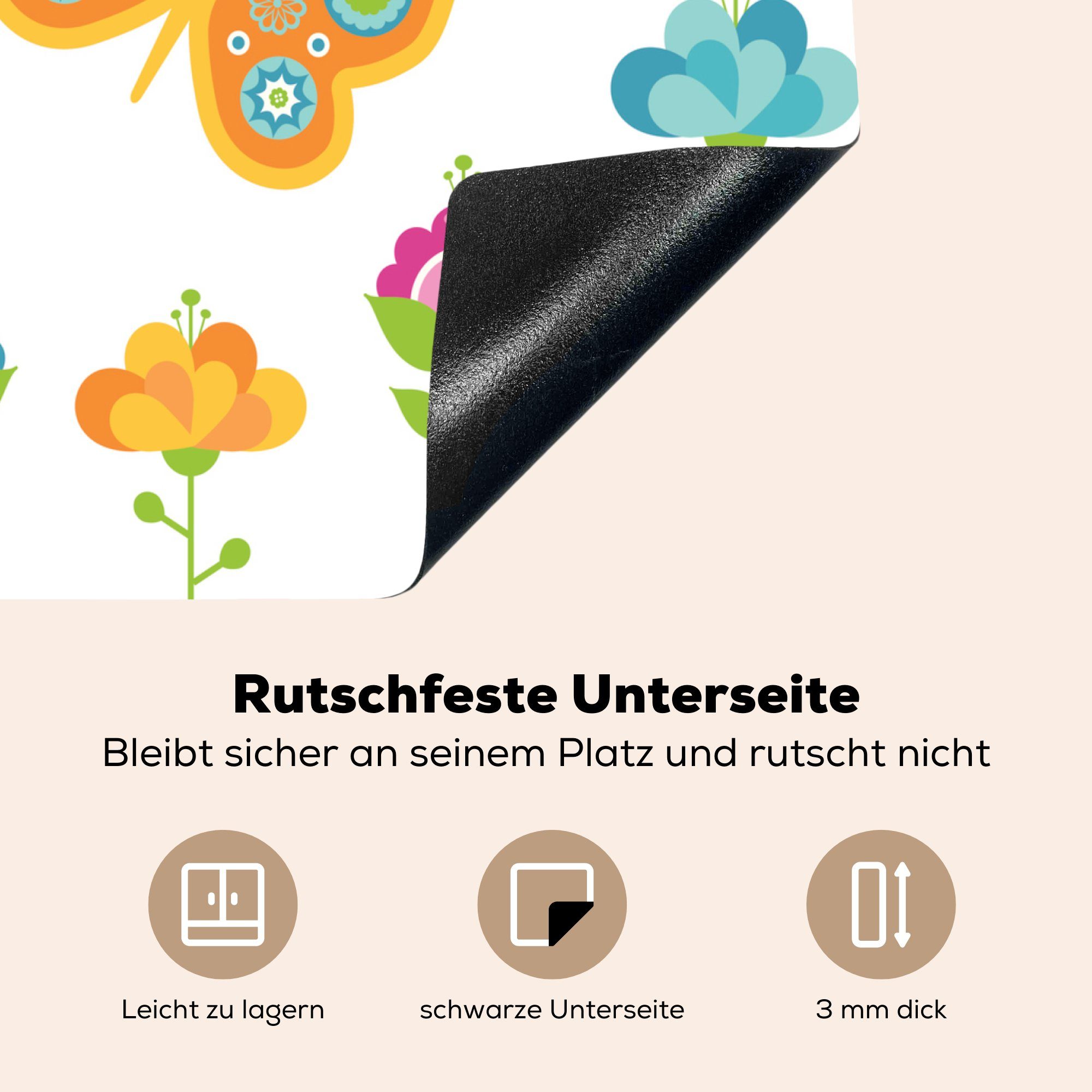 60x52 von Mobile cm, nutzbar, Ceranfeldabdeckung Vinyl, Eine Schmetterlingen Arbeitsfläche in Herdblende-/Abdeckplatte tlg), MuchoWow (1 Garten, einem Illustration