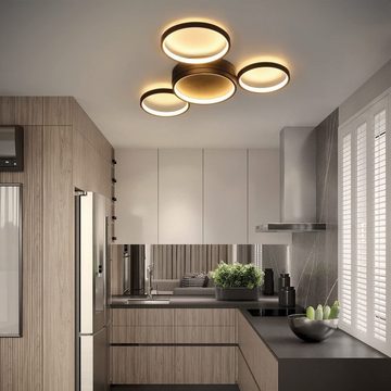 ZMH LED Deckenleuchte Wohnzimmer Deckenlampe - Schwarz Warmweiß Küchenlampen 29W, LED fest integriert, 3000k, mit 4 Ringe Design Wohnzimmerlampe Deko Schlafzimmerlampe
