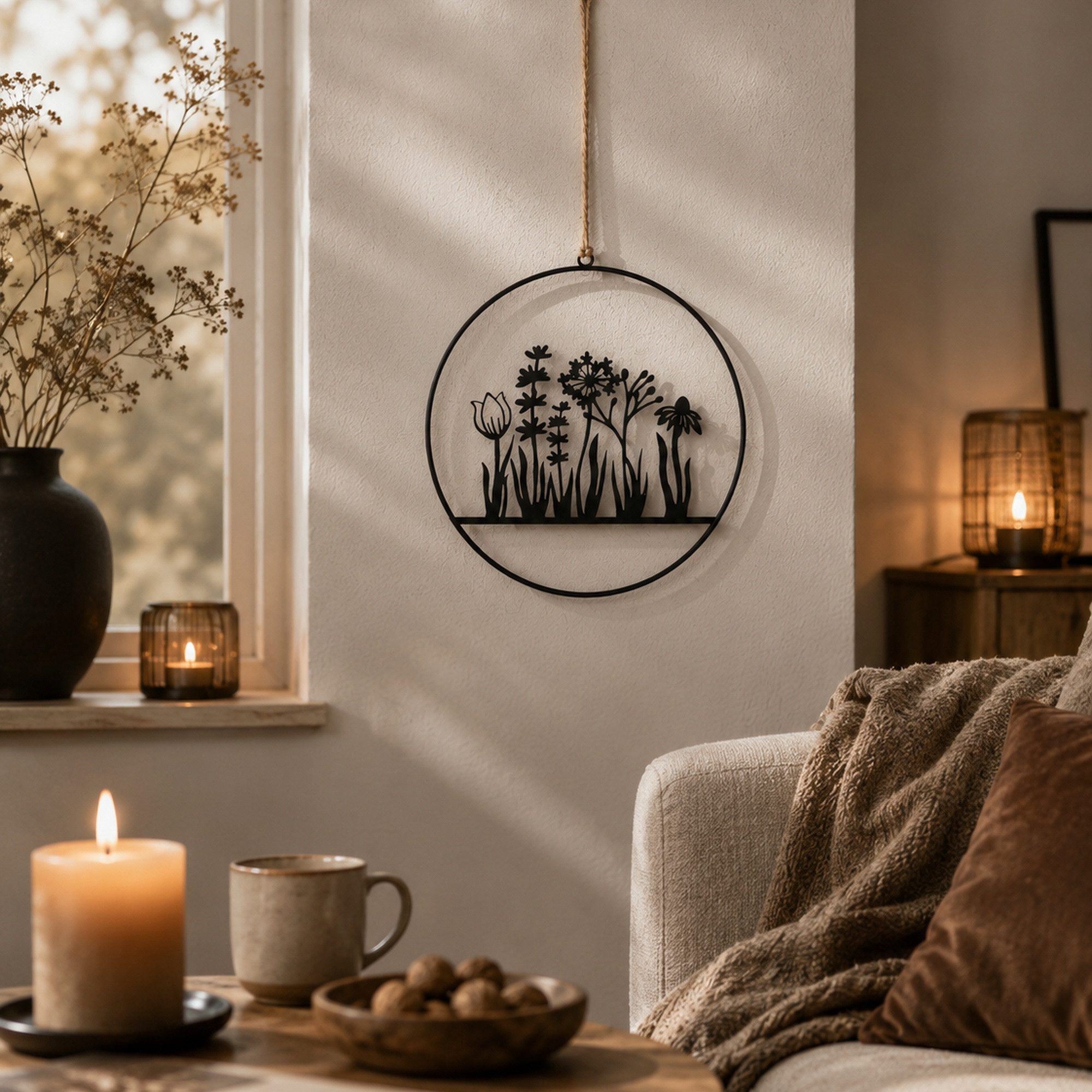 UNUS HOME Wanddekoobjekt Aufhänger Blumenornament (25cm), Hängedeko Wanddeko Fensterdeko Hausdeko Flurdeko