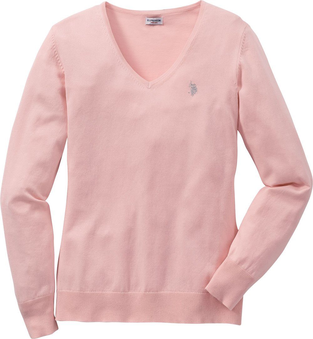 Assn tailliert Baumwollmix-Strick weichem U.S. V-Ausschnitt-Pullover leicht und rosa aus Polo
