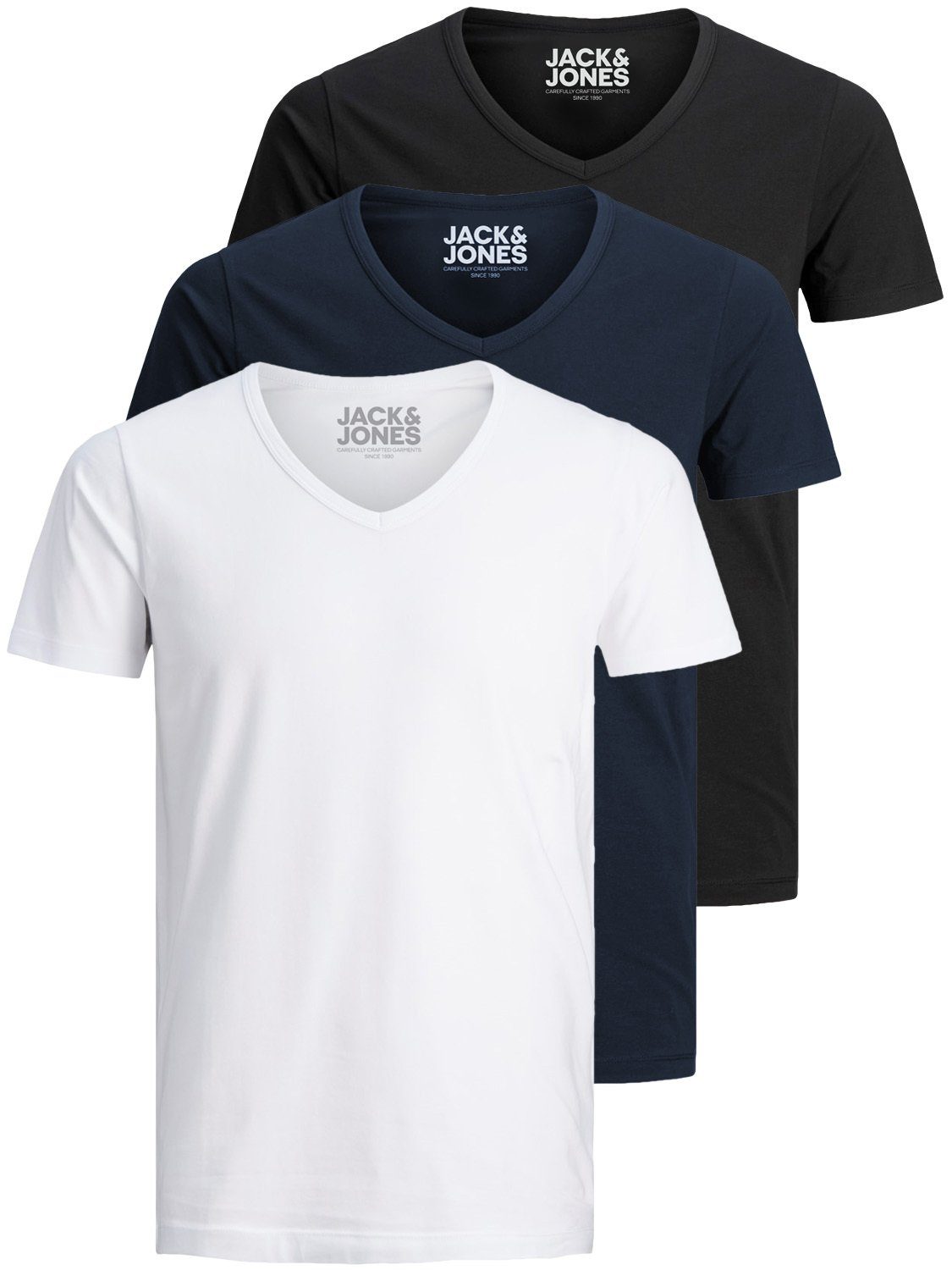 Jack & Jones T-Shirt Basic V-Neck (3-tlg., 3er Pack) etwas länger geschnitten, nicht zu kurz Mix 4 (WH/BLU/BL)