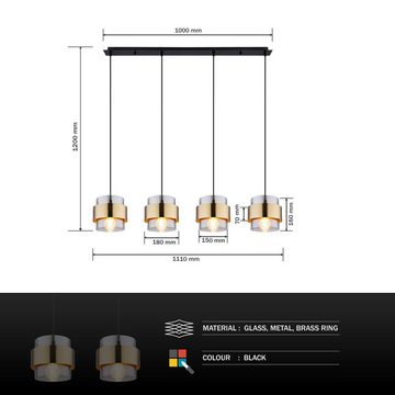 Globo Hängeleuchte Hängeleuchte Hängelampe Wohnzimmer Esszimmer Metall schwarz Glas, Glas, Rauchglas, modern, ohne Leuchtmittel, Lichtfarbe ist abhängig vom Leuchtmittel, Pendellampe, Pendelleuchte, Schlafzimmer, Küche, Flur