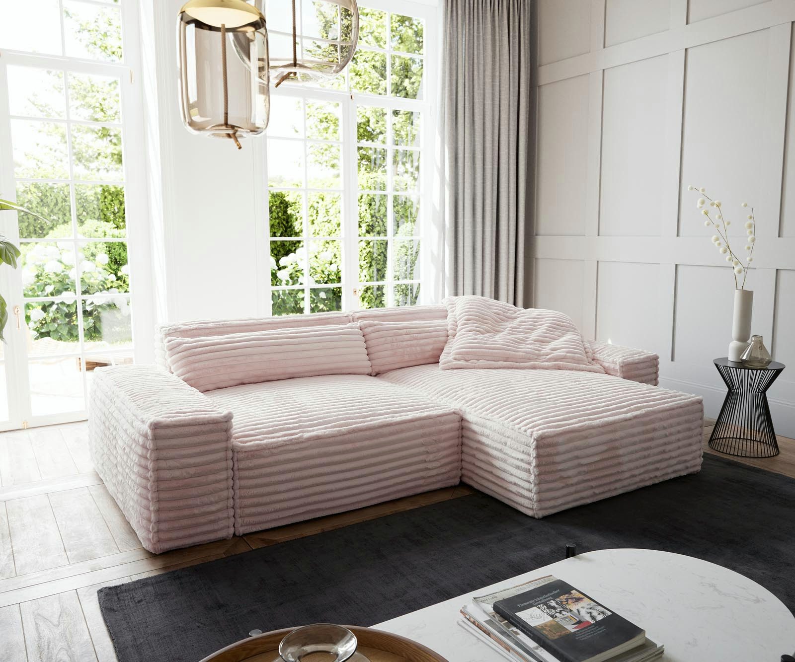 DELIFE Ecksofa Sirpio, XL Plüschcord Rosé günstig online kaufen