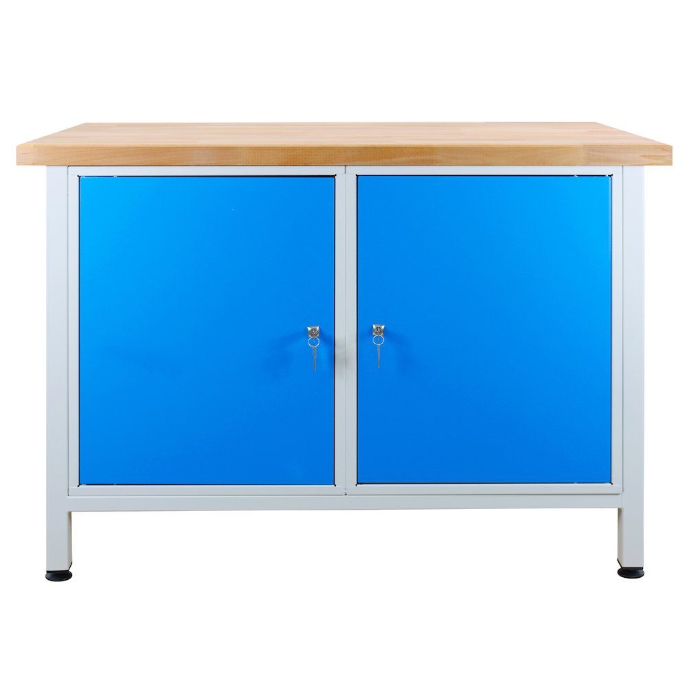 PROREGAL® Werkbank Werkbank Rhino mit 2 Türen, HxBxT 84x120x60cm, Grau/Blau Lichtblau