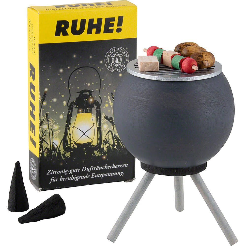 Seiffener Volkskunst Räuchermännchen Set Räucher-Grill Veggie, anthrazit und eine Packung Räucherkerzen (10