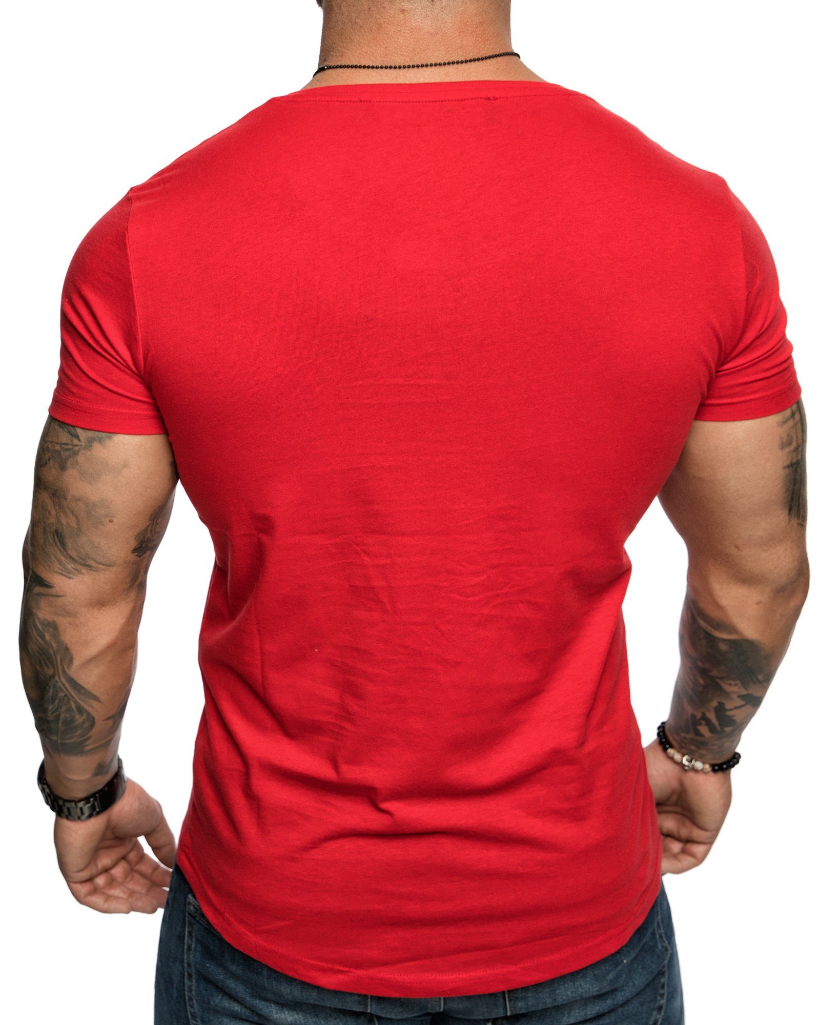 Amaci&Sons Vintage Herren Rundhalsausschnitt Rot Basic mit TACOMA Shirt T-Shirt T-Shirt Basic Einfarbig Neck Rundhalsausschnitt Crew