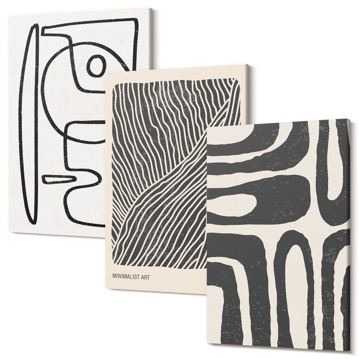 Tulup Mehrteilige Bilder Wandbild Wandbilder Schwarz Und Weiß Aufhängfertig - 3 Bilder, Abstrakte Muster Linien Texturen, Abstraktion Motiv
