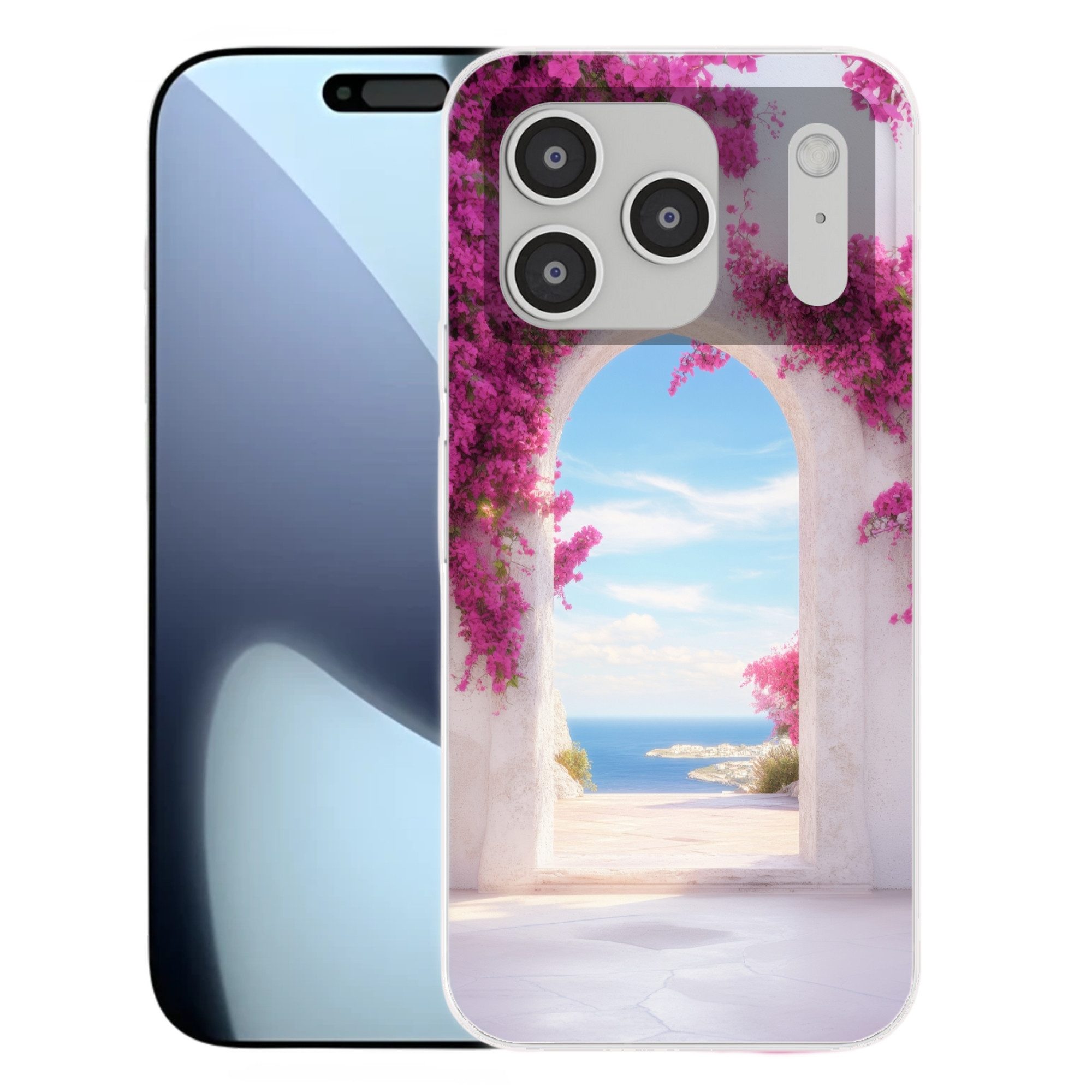 MuchoWow Handyhülle für Apple iPhone 17 Pro Meer - Rosa - Blumen - Tor, Smartphone-Bumper, Print, Handy Schutzhülle Dünn