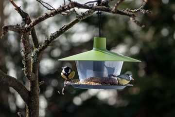 PLASTIA Vogelhaus Futterhaus "Finch" Ø 28,5 cm H: 17 cm grünes Dach Boden anthrazit