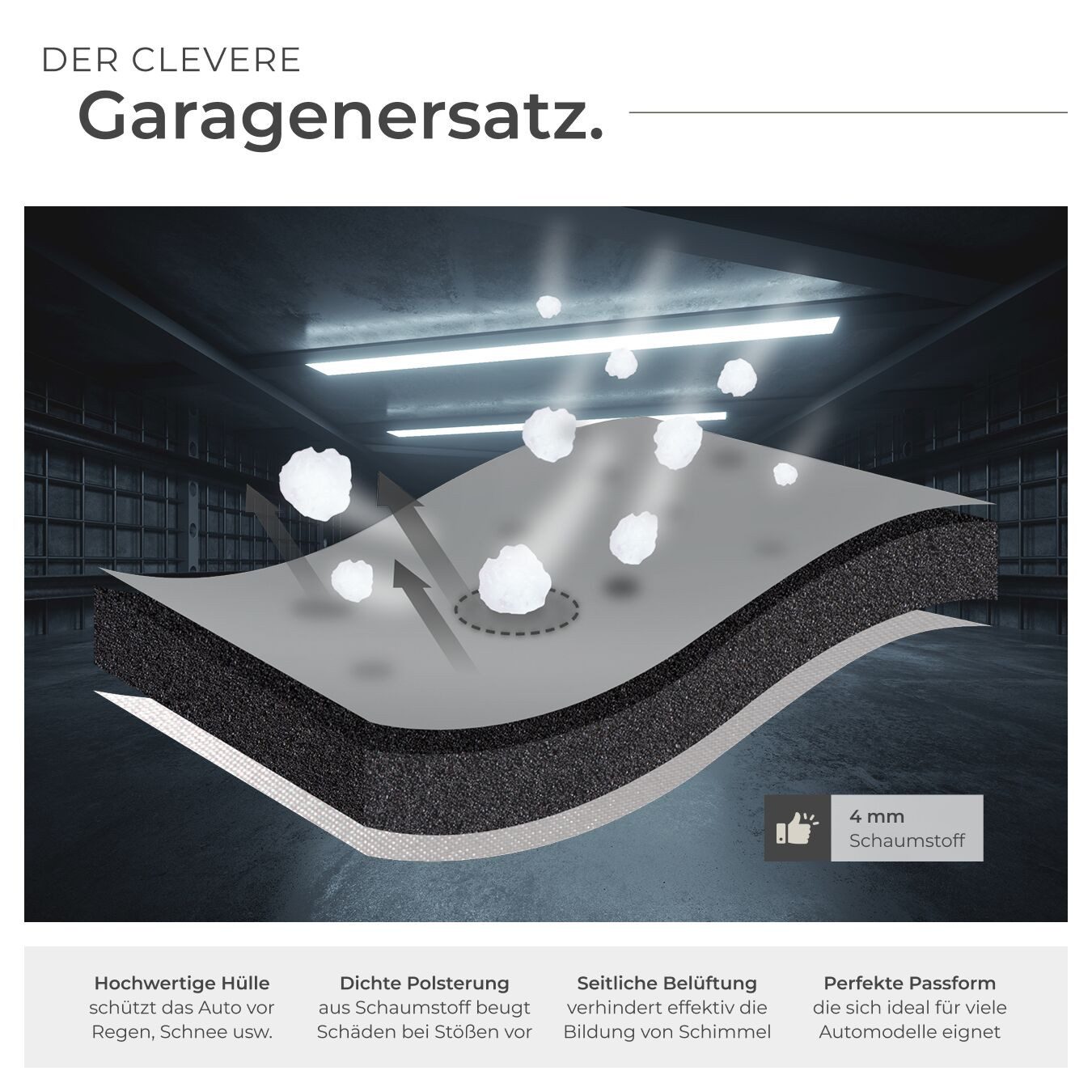 tectake Hagelschutzplane Autoplane wasserdicht und atmungsaktiv, mit 4 mm Schaumstoffschicht, inklusive Aufbewahrungstasche