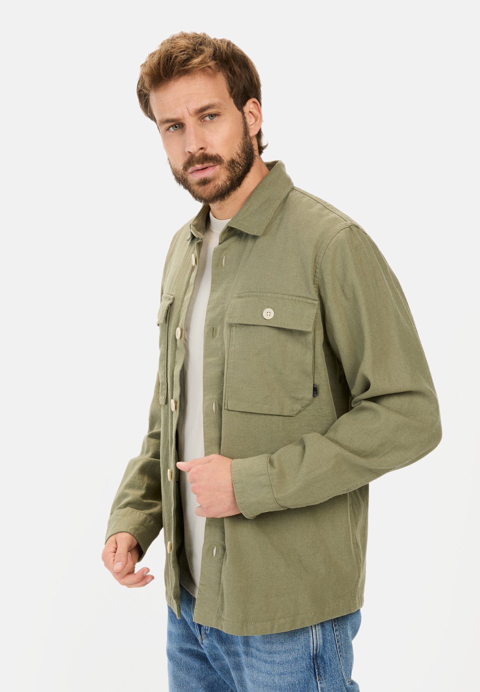 camel active Hemdjacke aus Leinen-Baumwoll-Mix Markenlogo günstig online kaufen