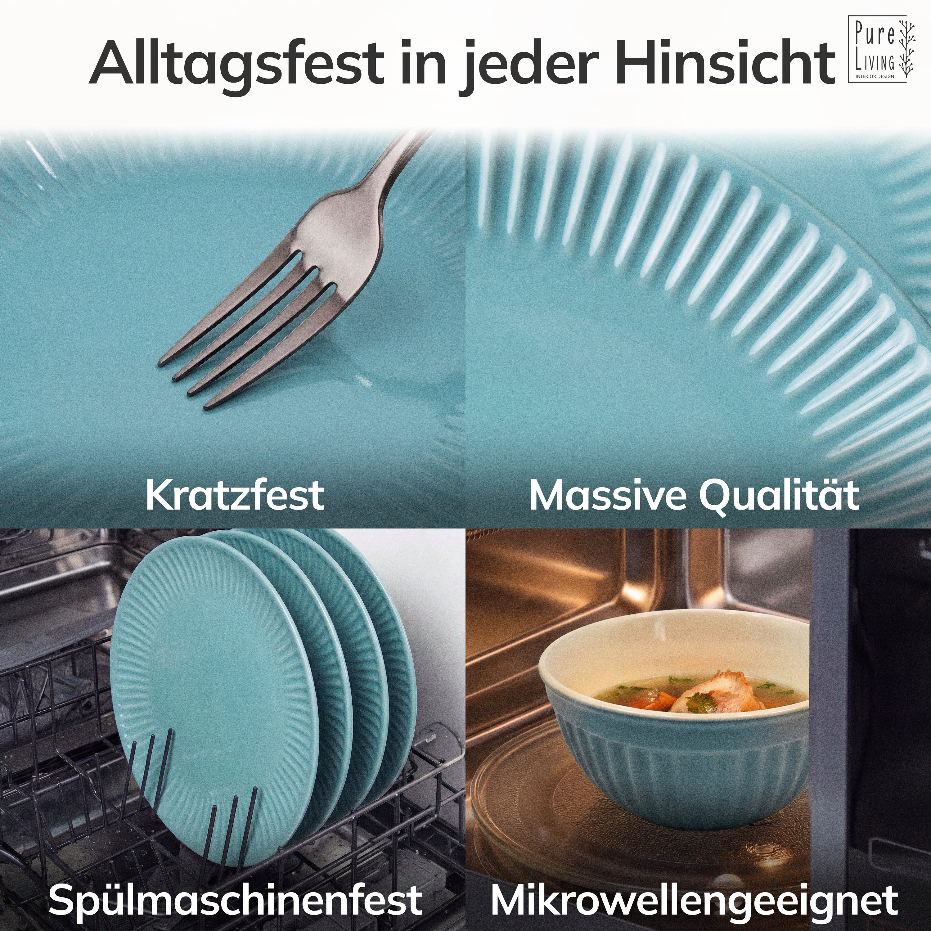 PURE LIVING INTERIOR DESIGN Geschirr-Set Hygge Dessertteller, Frühstückteller, 6er-Set, 20 cm, Grün (6-tlg), 6 Personen, Steingut – Bild 4 von 5