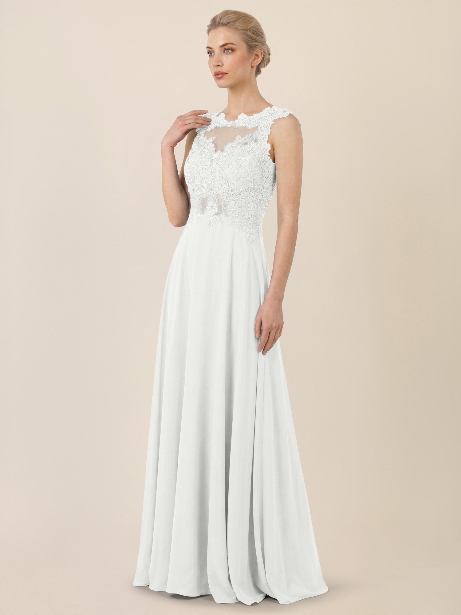 Apart Abendkleid mit floraler Spitze und fließendem Rock günstig online kaufen