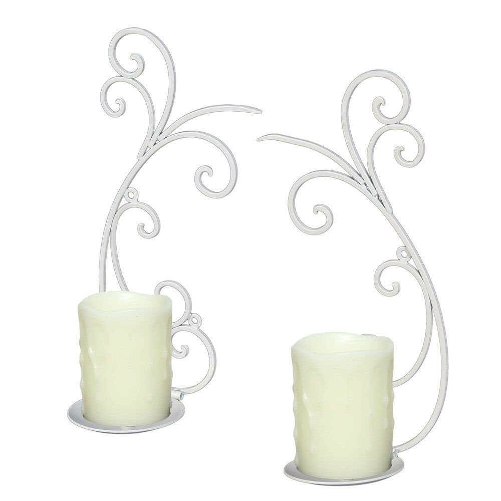 Ambiente Haus Wandkerzenhalter floral Wandleuchter 2er Set Metall antikweiß cm 33