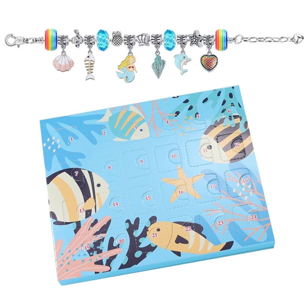 Die Sterne Adventskalender Feiertags-Countdown-Kalender, Geschenkbox, Perlen-Set Blau Ornamente