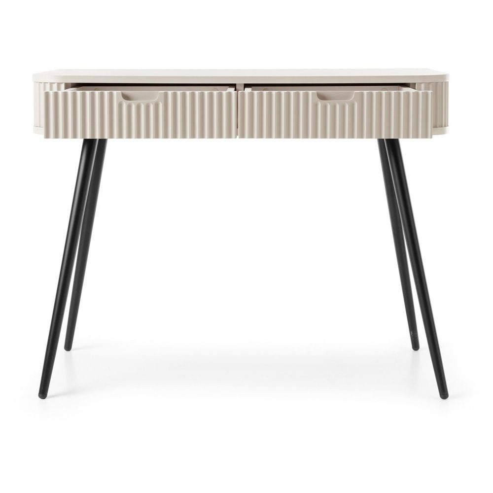 Lomadox Konsolentisch ZARA-160, in Kaschmir Cashmere gerillt Rillen Metallfüße schwarz 103x80x49 cm