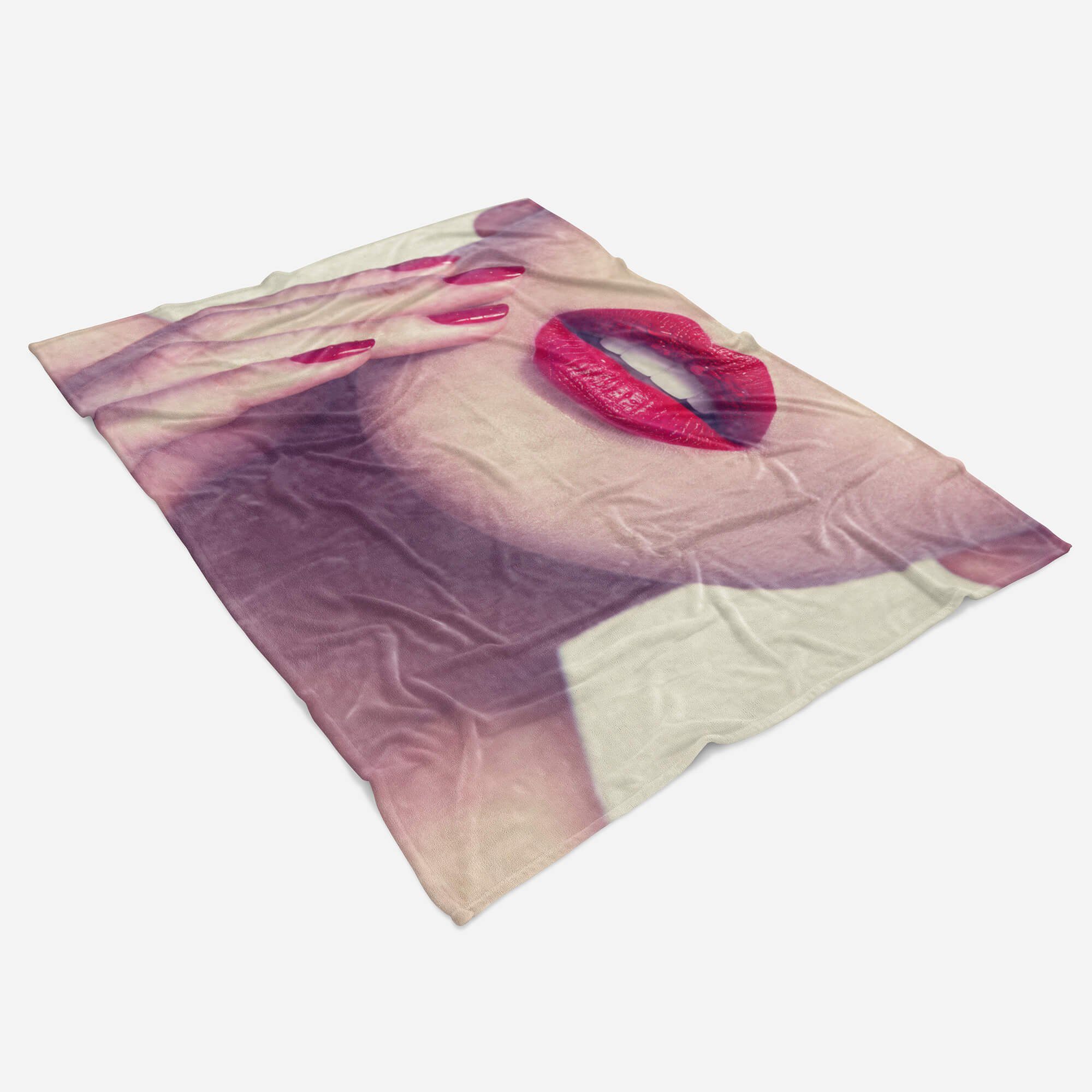 Sinus Art Saunatuch L, Fotomotiv Handtuch schöne Handtücher mit (1-St), Strandhandtuch Kuscheldecke Baumwolle-Polyester-Mix Rote Frau Handtuch