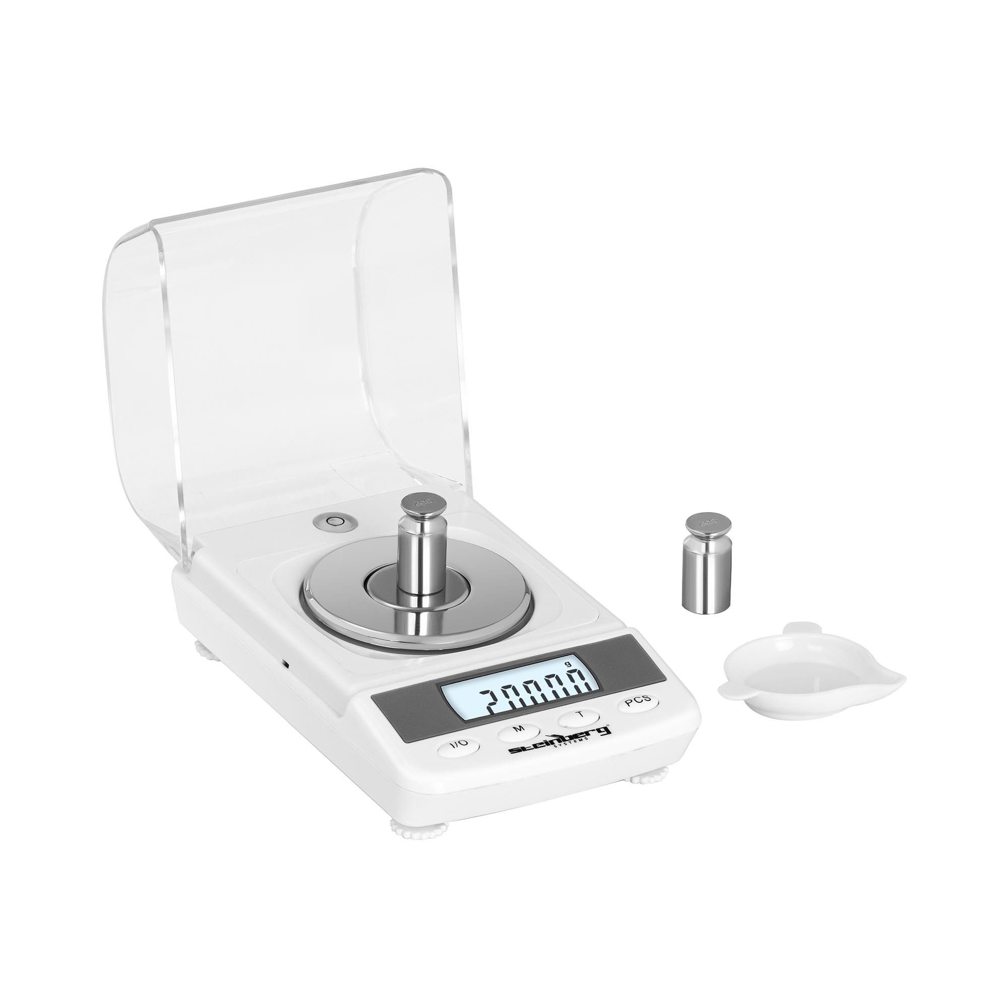 Steinberg Systems Taschenwaage 50g / 0,005g Präzisionswaage Ø 6cm Windschutz Digitale Feinwaage Gold