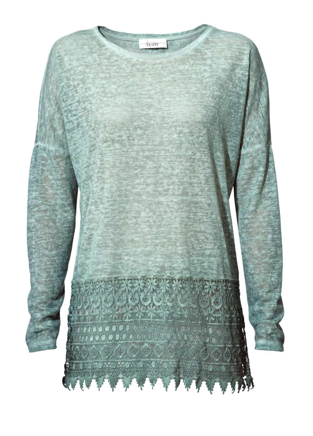 Spitzenshirt Tesini mint Designer-Shirt mit Spitze, Damen heine Linea