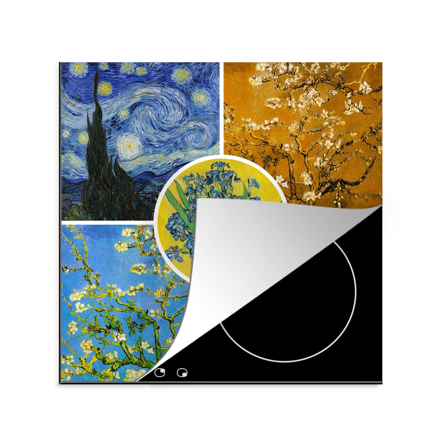 Collage Herdblende-/Abdeckplatte - Gogh Van tlg), 78x78 (1 küche Vinyl, - cm, Ceranfeldabdeckung, MuchoWow Sternennacht, Arbeitsplatte für