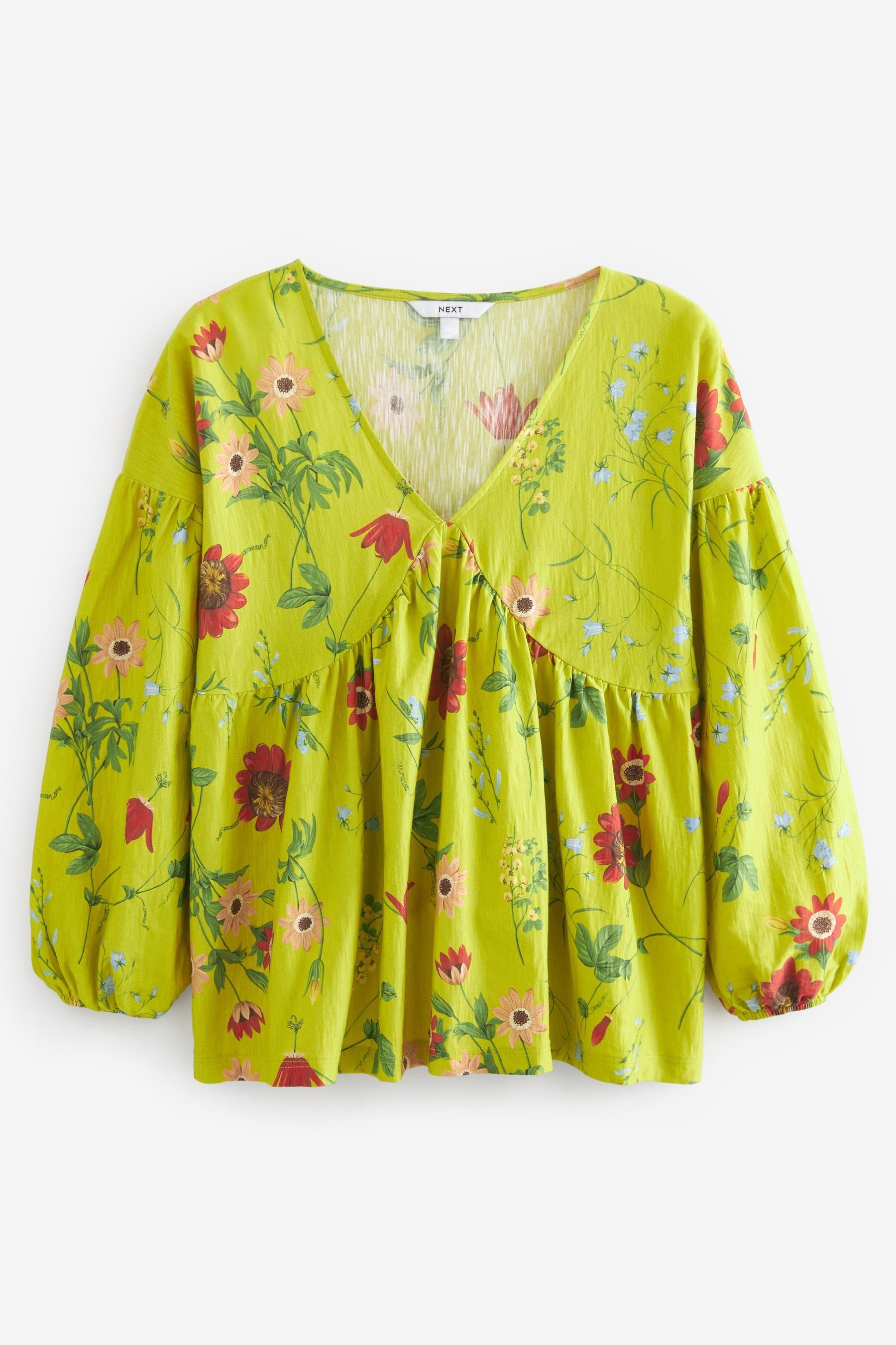 Next Blusenshirt Langärmelige Bluse mit V-Ausschnitt (1-tlg) Lime Green Floral