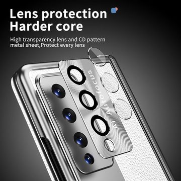 Wigento Handyhülle Für Samsung Galaxy Z Fold4 5G Magnetische Kunststoff / Glas Handy Tasche Hülle Etuis Silber + Stift